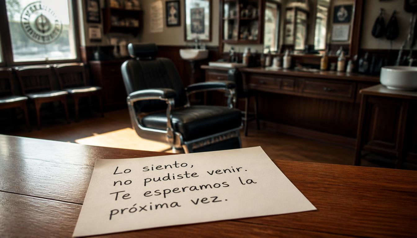 Barbería vacía con una nota de cita perdida por falta de recordatorio