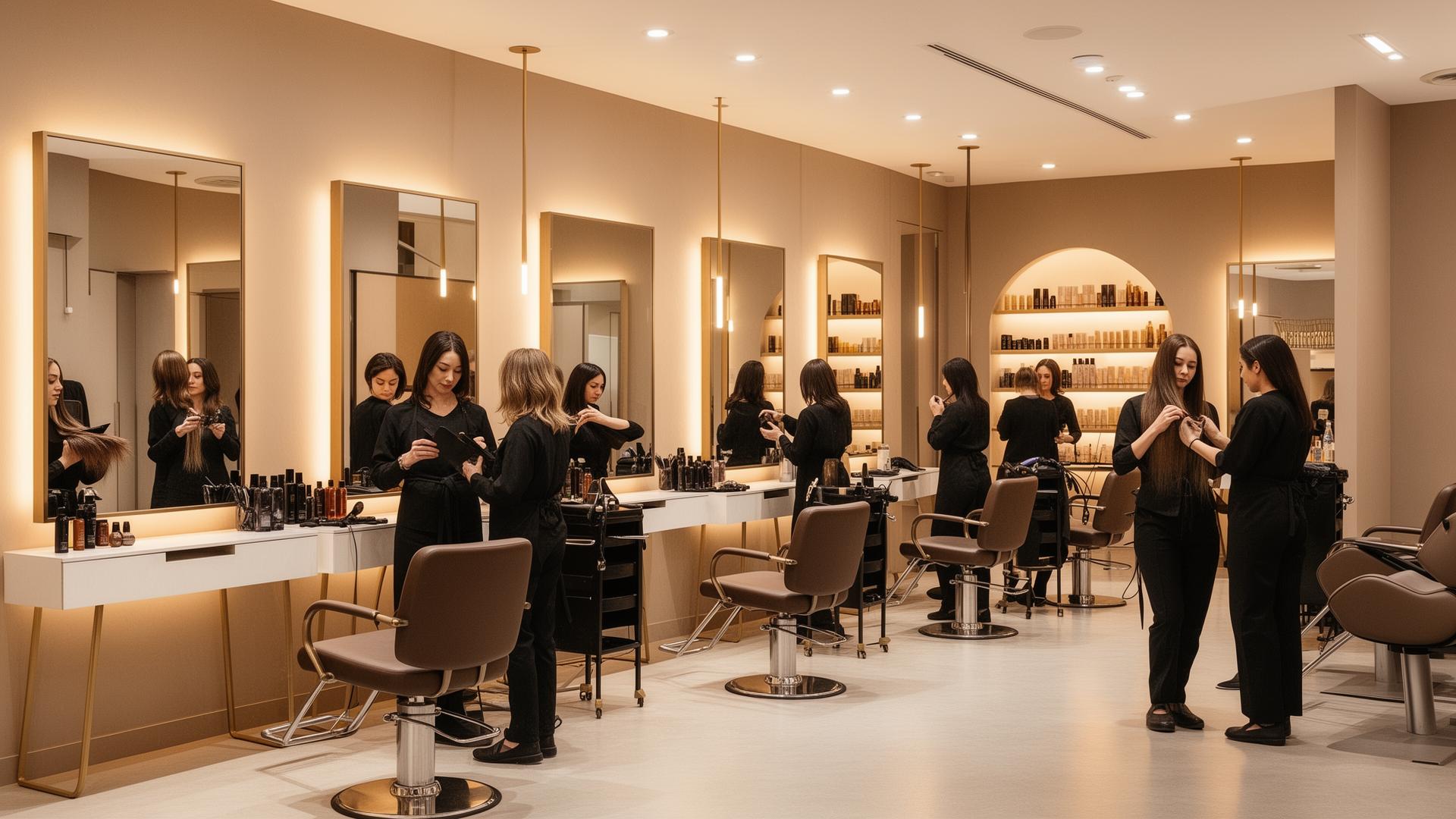 Salón de belleza profesional con equipo trabajando